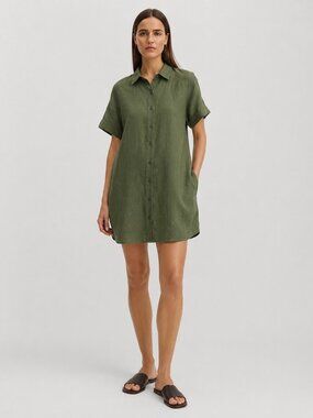 Country Road 100% Organic Linen Shirt Dress Womens 12 Olive Green